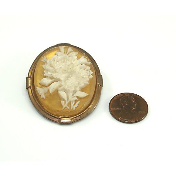 Vintage Floral Celluloid Scarf Clip, Cameo Style, 1940s Jewelry - Picture 10 of 10